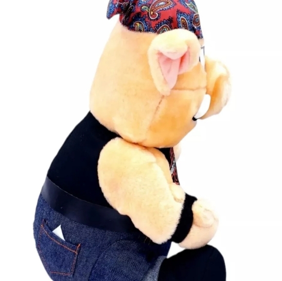 Harley Davidson Hog Plush Stuffed Pig Bandanna Motorcycle Rider 1993 Vintage 13" - Picture 2 of 6